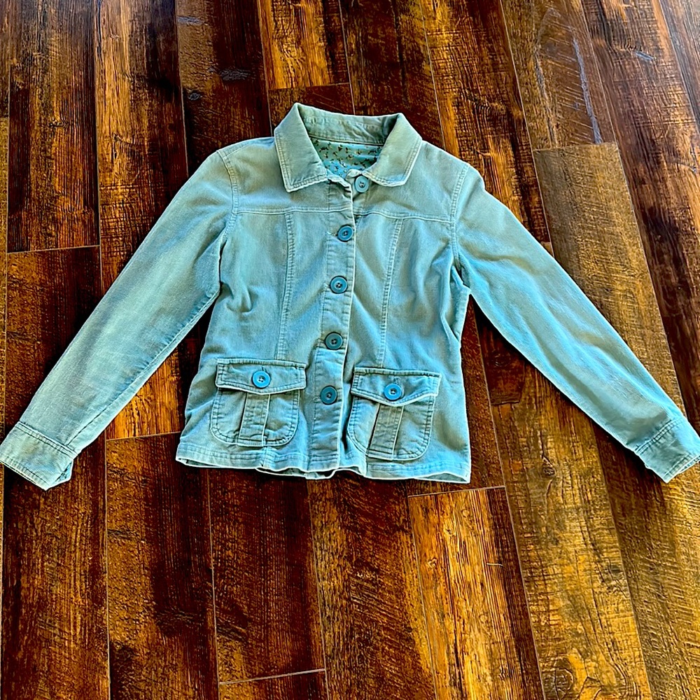 Turquoise button up light jacket. Medium, great condition